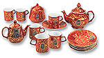 iran hand craft art work Porcelain galss Cups & Saucers with Teapots and Sugarpot (Naseredin Shah-e-Qajar antique Design)